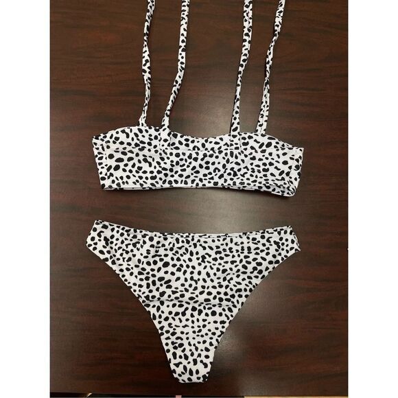 Shein Dalmatian Print Tie Strap Bikini Size Small - Picture 3 of 7